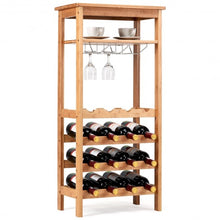 Load image into Gallery viewer, 16 Bottles Bamboo Storage Wine Rack with Glass Hanger
