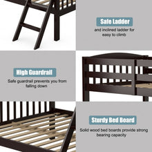 Load image into Gallery viewer, Twin over Full Bunk Bed Rubber Wood Convertible with Ladder Guardrail-Espresso

