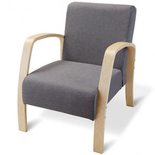 Load image into Gallery viewer, Mid Century Fabric Upholstered Wood Lounge Arm chair
