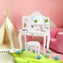 Load image into Gallery viewer, Kids Makeup Dressing Table with Tri-folding Mirror and Stool-White
