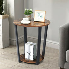 Load image into Gallery viewer, 2-tier Round End Table with Storage Shelf &amp; Metal Frame-Brown

