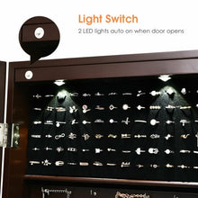 Load image into Gallery viewer, Lockable Wall Mount Mirrored Jewelry Cabinet with LED Lights-Brown
