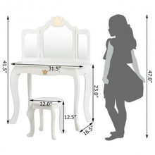 Load image into Gallery viewer, Kids Makeup Dressing Table with Tri-folding Mirror and Stool-White
