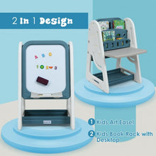 Load image into Gallery viewer, 2 in 1 Kids Easel Desk Chair Set Book Rack Adjustable Art Painting Board-Blue
