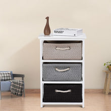 Load image into Gallery viewer, Wooden Storage End Nightstand  with Weaving Baskets-3-Tier
