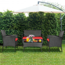 Load image into Gallery viewer, 4 Pcs Patio Rattan Cushioned Sofa Furniture Set w/Tempered Glass Coffee Table
