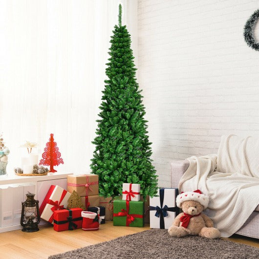 6.5' / 7.5' Pre-Lit Hinged Artificial Pencil Christmas Tree-6.5 ft