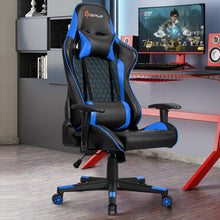 Load image into Gallery viewer, Lumbar Support and Headrest Massage Reclining Gaming Chair-Blue
