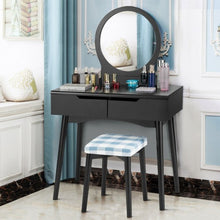 Load image into Gallery viewer, Dressing Table Vanity Makeup Set with Mirror Cushioned Stool Additional Storage
