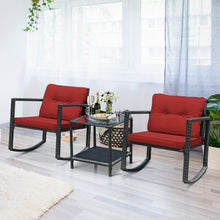 Load image into Gallery viewer, 3 Pcs Patio Rattan Set Rocking Chair Cushioned Sofa Garden Furniture-Red
