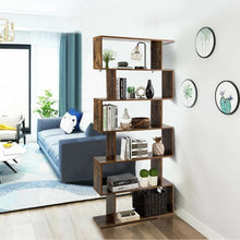 Load image into Gallery viewer, 6-Tier S-Shaped Bookcase Z-Shelf Style Storage Bookshelf-Coffee
