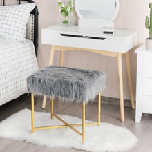 Load image into Gallery viewer, Faux Fur Ottoman Decorative Stool with Metal Legs
