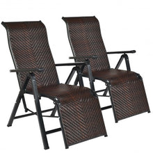 Load image into Gallery viewer, 2Pcs Patio Rattan Folding Lounge Chair
