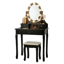 Load image into Gallery viewer, 3 Drawers Lighted Mirror Vanity Dressing Table Stool Set-Black
