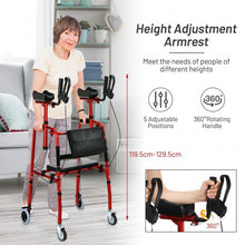 Load image into Gallery viewer, Folding Auxiliary Walker Rollator with Brakes Flip-Up Seat Bag Multifunction-Red
