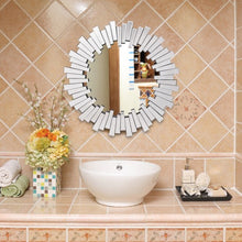 Load image into Gallery viewer, 31.5&quot; Round Beveled Sunburst Wooden Wall-mounted Mirror
