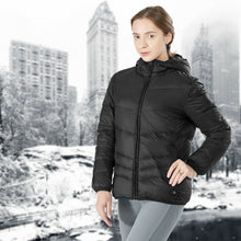 Load image into Gallery viewer, Hooded Electric USB Women�s Down Heated Jacket-Black-XL
