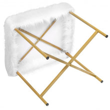 Load image into Gallery viewer, Faux Fur Ottoman Decorative Stool with Metal Legs
