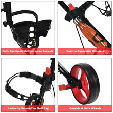 Load image into Gallery viewer, Foldable 3 Wheels Push Pull Golf Trolley with Scoreboard Bag-Red
