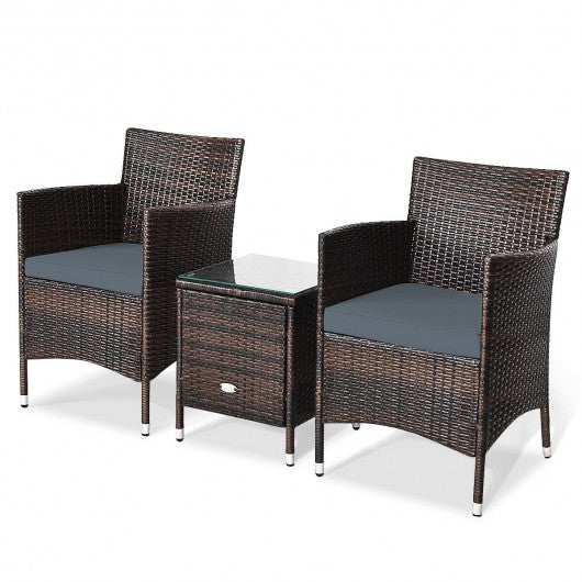 3 pcs Outdoor Rattan Wicker Furniture Set-Gray