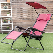 Load image into Gallery viewer, Folding Recliner Lounge Chair with Shade Canopy Cup Holder-Wine
