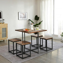 Load image into Gallery viewer, 5 Pcs Metal Frame Dining Set with Compact Dining Table and 4 Stools -Walnut
