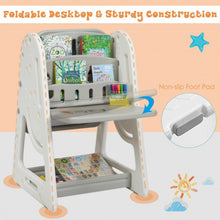 Load image into Gallery viewer, 2 in 1 Kids Easel Desk Chair Set Book Rack Adjustable Art Painting Board-Gray

