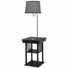 Load image into Gallery viewer, Floor Lamp Bedside Desk with USB Charging Ports Shelves-Black
