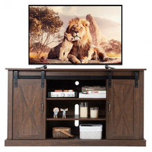 Load image into Gallery viewer, Sliding Barn Door TV Stand with Storage-Brown
