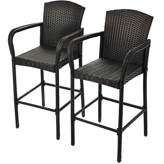 2 pcs Outdoor Rattan Set High Chairs