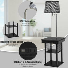 Load image into Gallery viewer, Floor Lamp Bedside Desk with USB Charging Ports Shelves-Black
