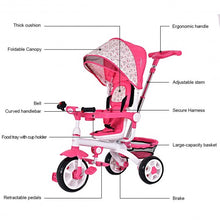 Load image into Gallery viewer, 4-in-1 Detachable Baby Stroller Tricycle with Round Canopy -Pink
