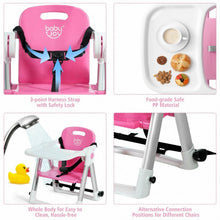 Load image into Gallery viewer, Baby Booster Folding Travel High Chair with Safety Belt &amp; Tray-Pink
