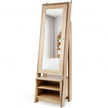 Load image into Gallery viewer, 2-in-1 Wooden Cosmetics Storage Cabinet with Full-Length Mirror and Bottom Rack
