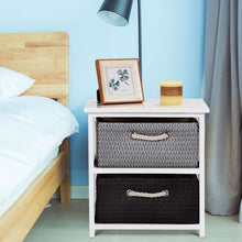 Load image into Gallery viewer, Wooden Storage End Nightstand  with Weaving Baskets-2-Tier
