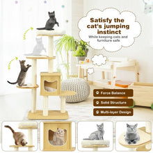 Load image into Gallery viewer, 4 Levels Modern Wood Cat Tower with Washable Mats-Walnut
