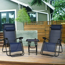 Load image into Gallery viewer, 3 pcs Folding Portable Zero Gravity Reclining Lounge Chairs Table-Navy
