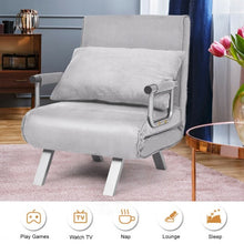 Load image into Gallery viewer, Chamois Convertible Sleeper Bed Arm Sofa with Pillow-Gray

