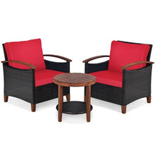 Load image into Gallery viewer, 3 Pcs Solid Wood Frame Patio Rattan Furniture Set-Red
