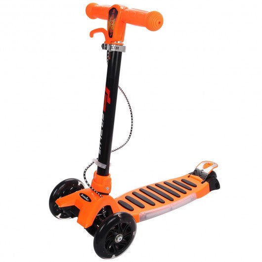 Folding Aluminum 3 LED Light Up Wheels Kids Music Kick Scooter-Orange