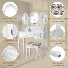 Load image into Gallery viewer, 7 Drawer Tri-Folding Mirror Dressing Vanity Makeup Set-White
