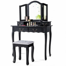 Load image into Gallery viewer, Tri Folding Mirror Makeup Dressing Vanity Set with 4 Drawers-Black
