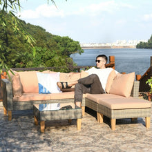 Load image into Gallery viewer, 4PCS Patio Rattan Furniture Set Cushioned Loveseat-Brown
