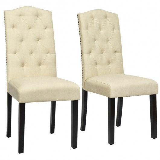 Set of 2 Tufted Upholstered Dining Chair-Beige