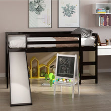Load image into Gallery viewer, Twin Size Low Sturdy Loft Bed with Slide Wood -Espresso
