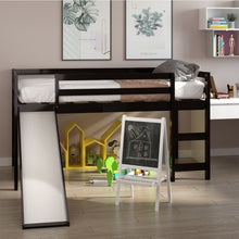 Load image into Gallery viewer, Twin Size Low Sturdy Loft Bed with Slide Wood -Espresso
