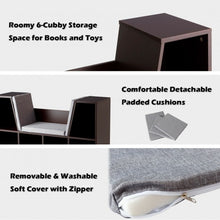 Load image into Gallery viewer, 6-Cubby Kid Storage Bookcase Cushioned Reading Nook-Brown
