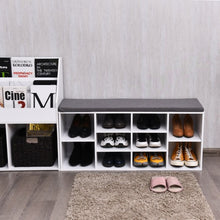 Load image into Gallery viewer, 10-Cube Organizer  Entryway Padded Shoe Storage Bench-White
