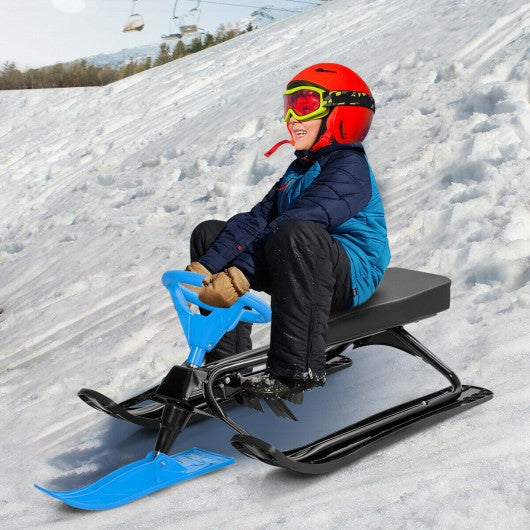 Kids Snow Sand Grass Sled with Steering Wheel and Brakes-Blue