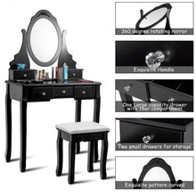 Load image into Gallery viewer, Wooden Vanity Set with 360� Rotating Oval Mirror and Cushioned Stool-Black

